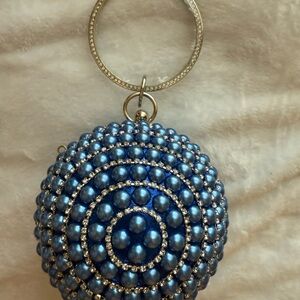 Blue Beaded Circle Clutch